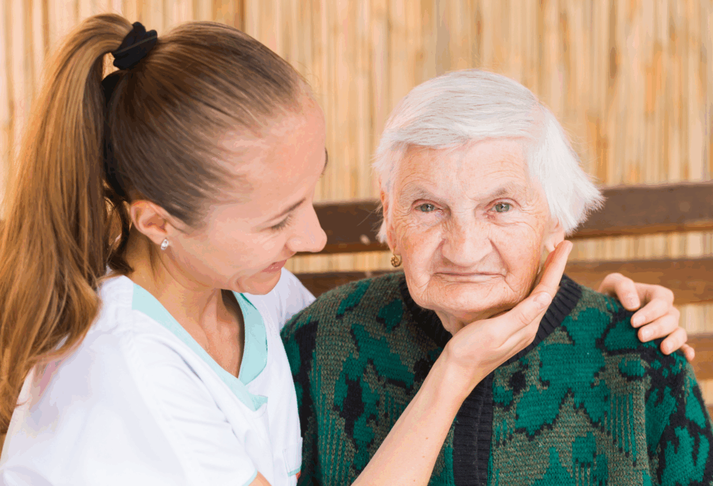 caregivers and elder woman
